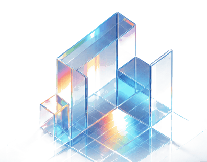 Isometrische Glasarchitektur als Symbol für Website, ERP und Automatisierung